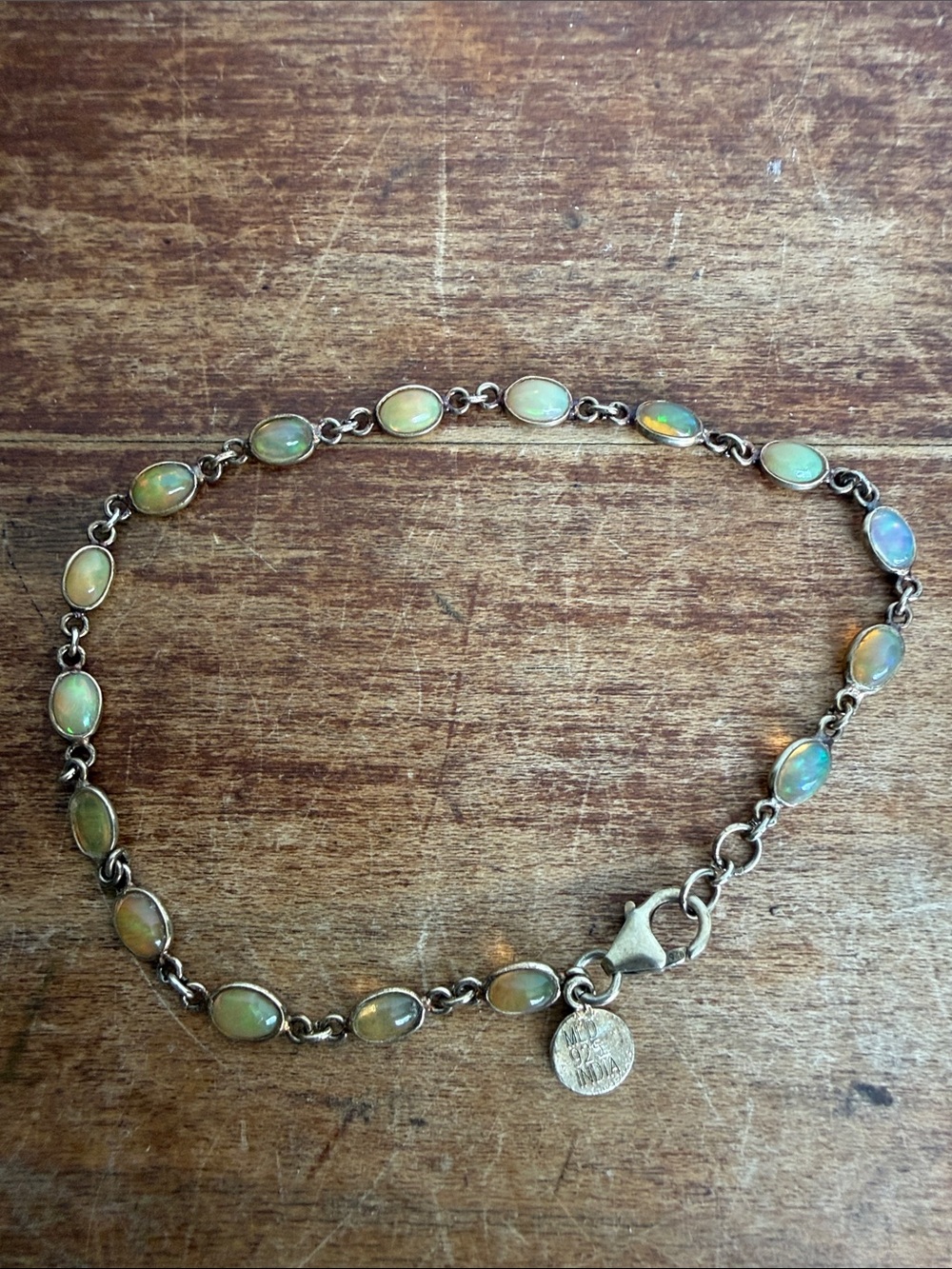 Vermeil Sterling Silver 925 Ethiopian Opal Link Bracelet - Iridescent Opal